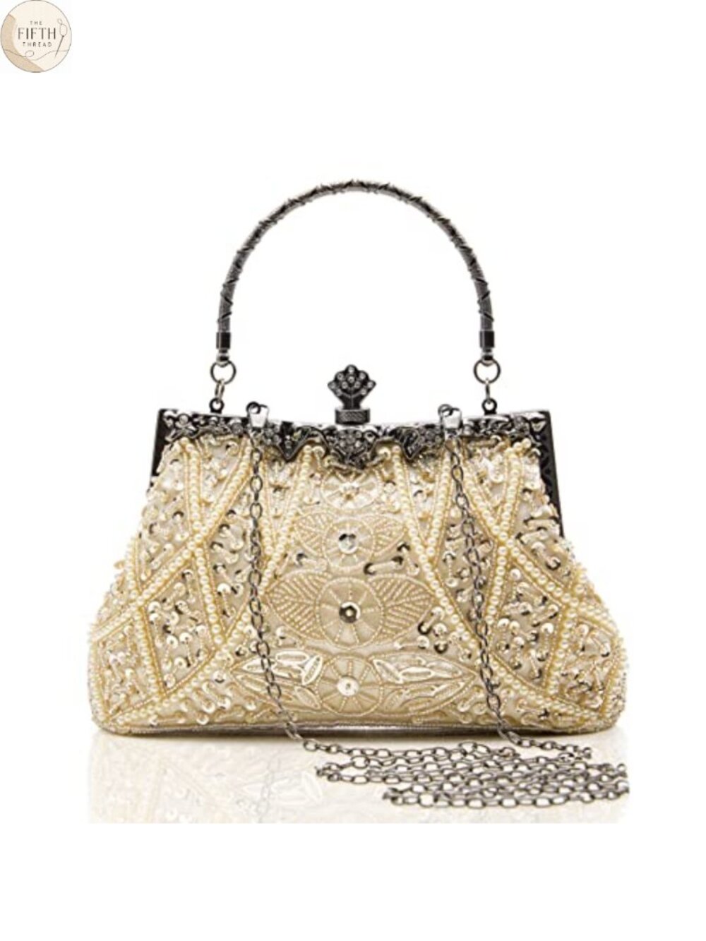 Beaded Sequin Vintage Evening Clutch with Detachable Chain Formal Party Bag